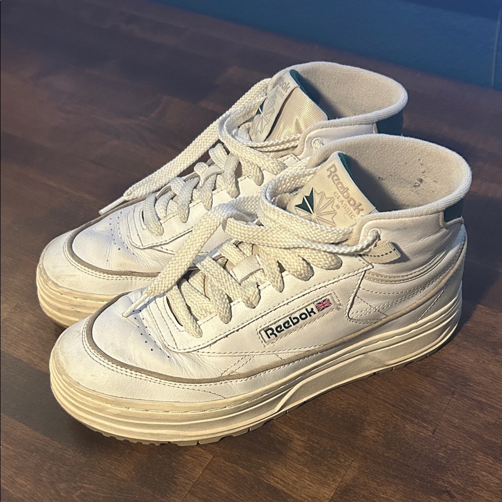 Reebok Off-White Leather Mid-Top Sneakers